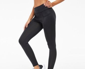High Waisted Workout Leggings With Pockets (Color: Black, size: L)