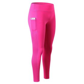 High Waist Yoga Pants with Pockets, Tummy Control Workout Running Yoga Leggings for Women (Color: Rose, size: S)